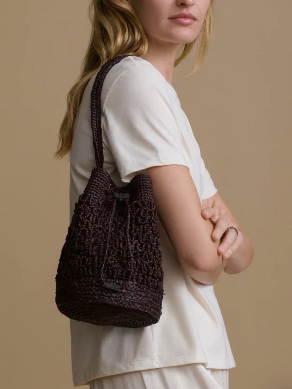 Jenni Kayne Riviera Raffia Bucket Bag dark brown brand new nvr worn! - Picture 2 of 4